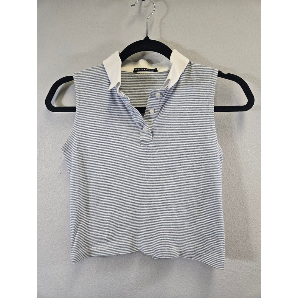 Brandy Melville Striped Sleeveless Polo Crop Top Blue White OS
